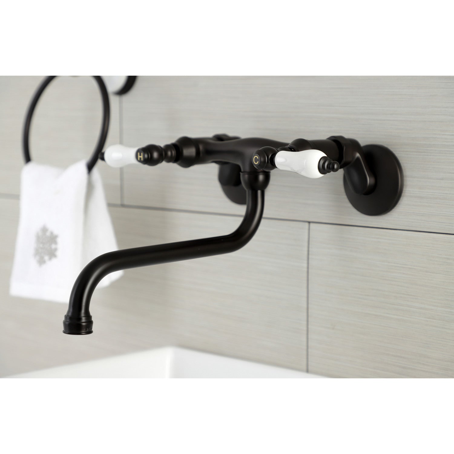 Kingston Heirloom KS515ORB - Kingston Double-Handle 2-Hole Wall Mount Bathroom Faucet, Oil Rubbed Bronze — thumbnail 3